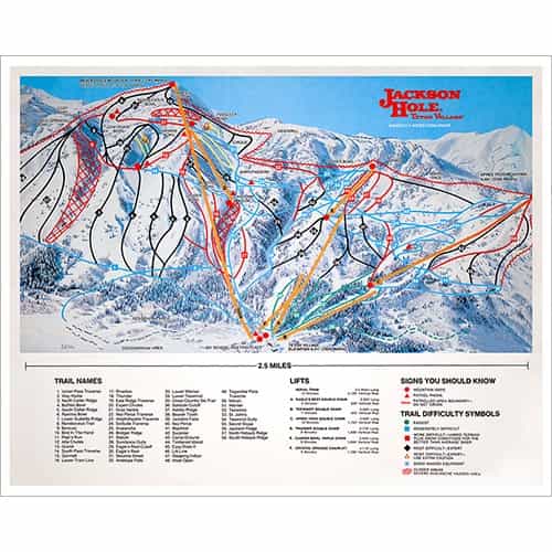 Jackson Hole WY, Ski Area Map Vintage Poster