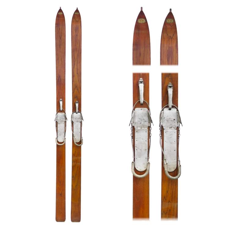 1930s Lund Record Vintage Flat Top Jumping Skis with bear-trap and ...