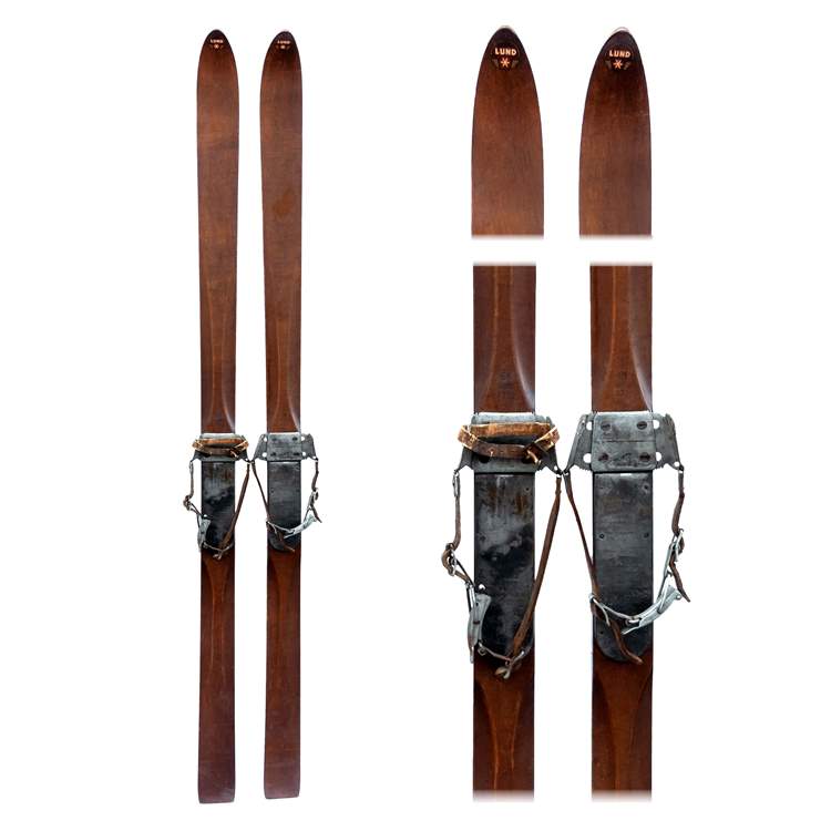 1930s Lund Vintage Maple Ridge Top Downhill Skis with bear-trap and ...