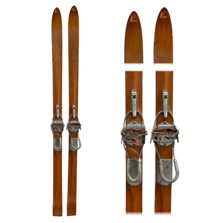 1940s Lund Vintage Ridge Top Downhill Skis with bear trap & cable bindings