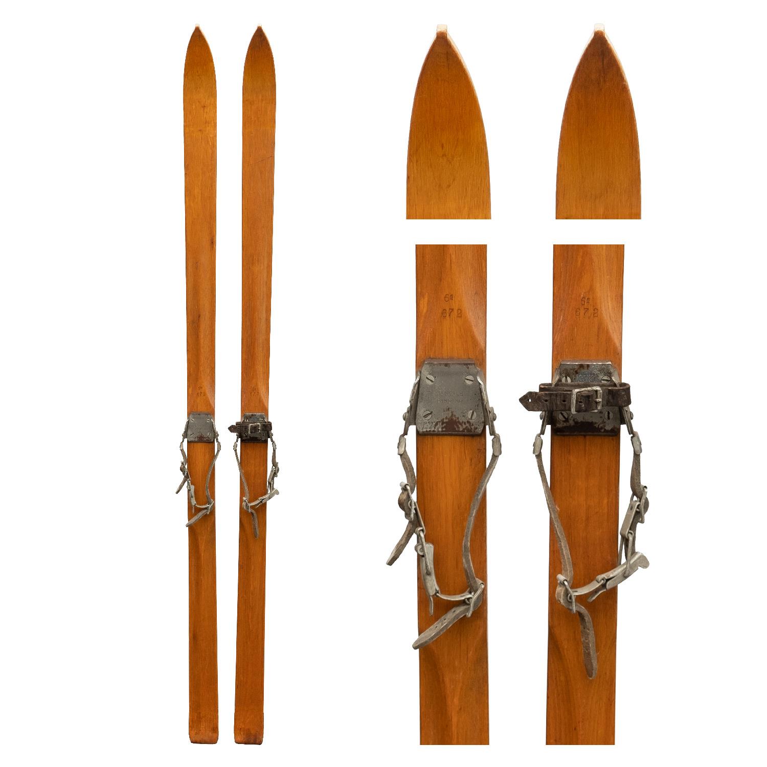 1930s Hickory Ridgetop Vintage Wooden Downhill Skis bear trap and ...